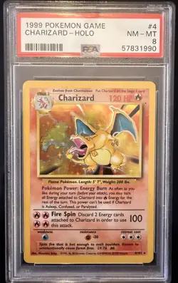 1999 POKEMON BASE SET UNLIMITED #4 CHARIZARD-HOLO PSA 8 - Image 1