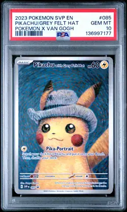 2023 POKEMON SVP EN-SV BLACK STAR PROMO #085 PIKACHU WITH GREY FELT HAT PSA 10 - Image 1