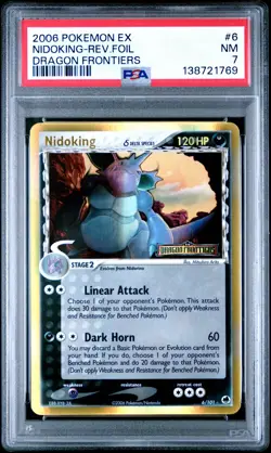 2006 POKEMON EX DRAGON FRONTIERS #6 NIDOKING-REVERSE FOIL PSA 7 - Image 1