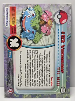 (1) Venusaur #3 Topps BLUE LOGO - NON-HOLO Pokemon Card - LP - US Seller - Image 3