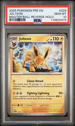 2025 POKEMON PRE EN-PRISMATIC EVOLUTIONS MASTER BALL REVERSE HOLO JOLTEON PSA 10 - Image 1