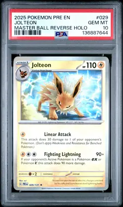 2025 POKEMON PRE EN-PRISMATIC EVOLUTIONS MASTER BALL REVERSE HOLO JOLTEON PSA 10 - Image 1