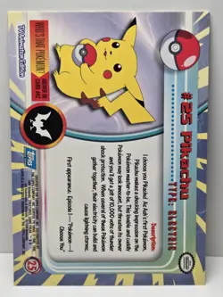 (1) 1999 Topps Pokemon Pikachu #25 Non-Holo Blue Logo - NM - US Seller - Image 2