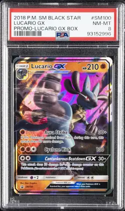 2018 POKEMON SM BLACK STAR PROMO LUCARIO GX BOX #SM100 LUCARIO GX PSA 8 - Image 1