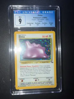 Pokemon Fossil Rare Holo Ditto Card 3/62 CGC 9 - Image 1