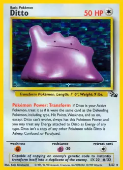 Ditto - 3/62 - Pokemon Fossil Unlimited Holo Rare Card WOTC NM - Image 1