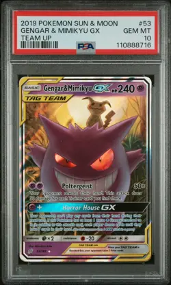 Gengar & Mimikyu GX 53/181 Tag Team Pokemon Card PSA 10 SM Team Up TCG CCG - Image 1