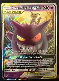 Pokemon Gengar & Mimikyu GX TAG TEAM Ultra Rare Holo TCG Card SM-Team Up 53/181 - Image 1