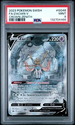 2023 POKEMON SWORD & SHIELD CROWN ZENITH #GG48 FULL ART/ZACIAN V PSA 9 - Image 1
