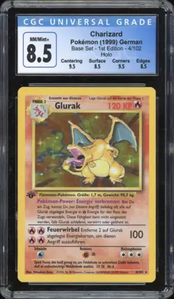 1999 Pokemon GERMAN 1st Edition Base Set Glurak-Charizard Holo 4/102 CGC 8.5 #1 - Image 1