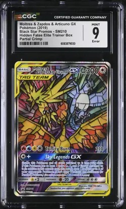 Pokemon TCG Moltres & Zapdos & Articuno GX SM210 CGC 9 Crimp Error SEXY RARE HOT - Image 1