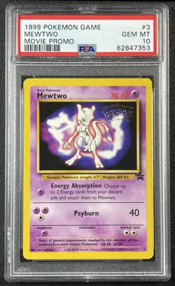 MEWTWO PSA 10 1999 POKEMON GAME BSP #3 MOVIE PROMO MEWTWO STRIKES BACK GEM 7353 - Image 1