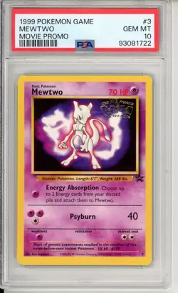 1999 Pokemon Game #3 Mewtwo Movie Promo PSA 10 Gem MT B895 - Image 1