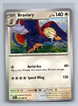 Braviary Normal Uncommon SV: Black Bolt BLK Colorless 078/086 Pokemon Card TCG - Image 1