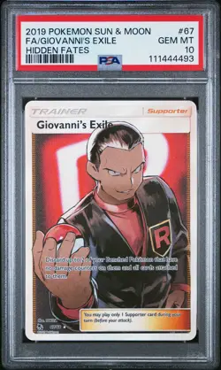 2019 POKEMON SUN & MOON HIDDEN FATES #67 FULL ART/GIOVANNI'S EXILE PSA 10 - Image 1