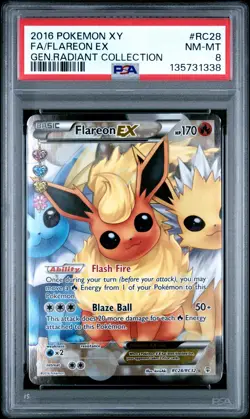 2016 POKEMON XY GENERATIONS RADIANT COLL #RC28 FULL ART/FLAREON EX PSA 8 - Image 1