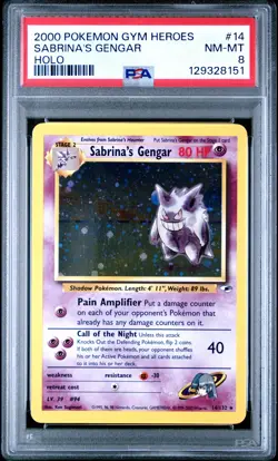 2000 POKEMON GYM HEROES HOLO #14 SABRINA'S GENGAR PSA 8 - Image 1