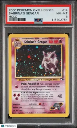 2000 Pokemon Gym Heroes Sabrina's Gengar #14 Holo PSA 8 - Image 1