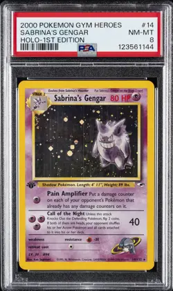 2000 POKEMON GYM HEROES HOLO-1ST EDITION #14 SABRINA'S GENGAR PSA 8 - Image 1