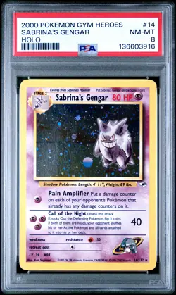 2000 POKEMON GYM HEROES HOLO #14 SABRINA'S GENGAR PSA 8 - Image 1