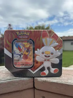 2020 Pokemon TCG Galar Partners Tin Cinderace V Red New Sealed - Image 1