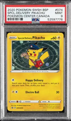 2020 POKEMON SWSH BLACK STAR PROMO #074 SPECIAL DELIVERY PIKACHU-HOLO PSA 9 - Image 1