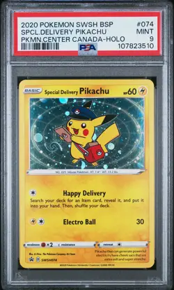 Special Delivery Pikachu 2020 Pokemon Swsh Black Star Promo #074 Holo PSA 9 - Image 1