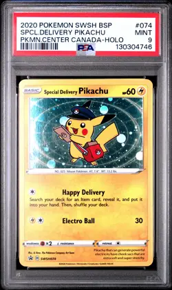 2020 POKEMON SWSH BLACK STAR PROMO #074 SPECIAL DELIVERY PIKACHU-HOLO PSA 9 - Image 1