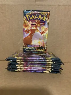 9x Pokemon Darkness Ablaze Booster Pack Lot, New, Factory Sealed 1/4 Booster Box - Image 1