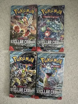 Pokemon TCG Steller Crown Booster Pack Art Set - 4 Sealed Booster Packs Lot #1 - Image 1