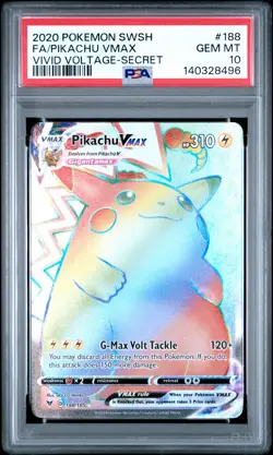 2020 POKEMON SWORD & SHIELD VIVID VOLTAGE SECRET FULL ART/PIKACHU VMAX PSA 10 - Image 1