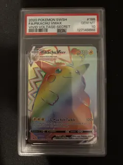 2020 POKEMON SWORD & SHIELD VIVID VOLTAGE SECRET FULL ART/PIKACHU VMAX PSA 10 - Image 1