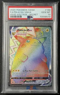 PIKACHU VMAX PSA 10 2020 POKEMON SWSH VIVID VOLTAGE #188/185 SECRET FULL ART 570 - Image 1