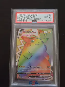 Gem Mint PSA 10 Rainbow Pikachu VMAX (Secret) 188/185 Vivid Voltage Holo - Image 1