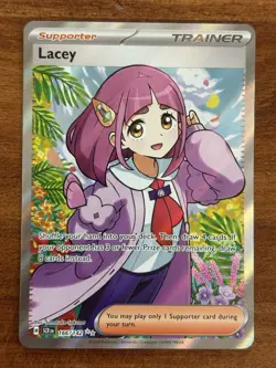 Pokemon TCG Stellar Crown Lacey Full Art Ultra Rare Holo Trainer Card 166/142 NM - Image 1