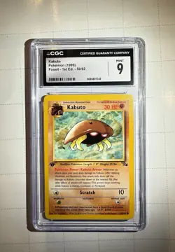 CGC 9 Mint Kabuto 50/62 1st Edition Non Holo Pokemon Card - Fossil Set 1999 - Image 1