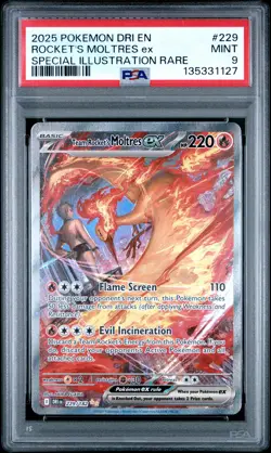 2025 POKEMON DRI EN-DESTINED RIVALS #229 TEAM ROCKET'S MOLTRES EX PSA 9 - Image 1
