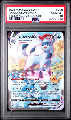 2021 POKEMON SWORD & SHIELD EVOLVING SKIES SECRET FULL ART/GLACEON VMAX PSA 10 - Image 1