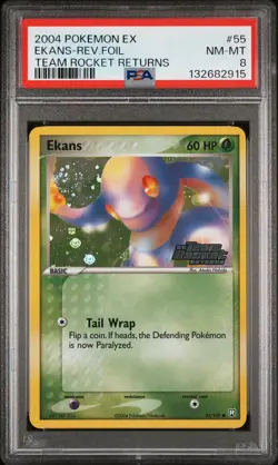 2004 POKEMON EX TEAM ROCKET RETURNS #55 EKANS-REVERSE FOIL PSA 8 - Image 1