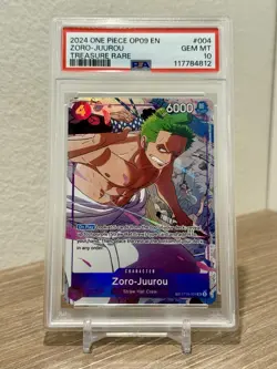 2024 ONE PIECE OP09 EMPERORS NEW WORLD 004 ZORO-JUUROU TREASURE RARE PSA 10 - Image 1
