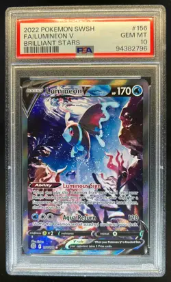 2022 Pokemon SWSH Brilliant Stars Lumineon V #156/172 PSA 10 - Image 1