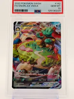 2020 Pokemon SWSH #142 FA Snorlax VMAX PSA 10 GEM MINT - Image 1