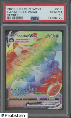 2020 Pokemon SWSH Secret #206 FA Snorlax VMAX PSA 10 GEM MINT - Image 1
