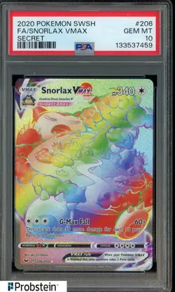 2020 Pokemon SWSH Secret #206 FA Snorlax VMax PSA 10 GEM MINT - Image 1