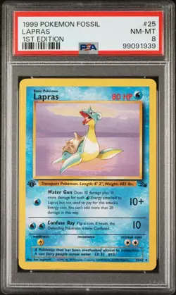 PSA 8 NM-MT 1999 Pokemon Fossil 1st Edition Lapras 25/62 WotC Vintage Non-holo - Image 1