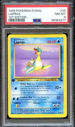 PSA 8 Lapras Fossil 25/62 1st Edition Pokemon Card Non Holo MINT - Image 1