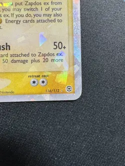 Pomemon TCG Zapdos EX Fire Red Leaf Green Holo Card 116/112 Rare Secret R NM-LP - Image 2