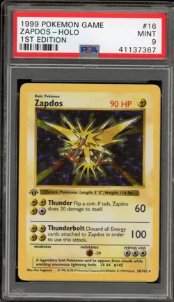 Pokemon Zapdos Base Set Shadowless 1st Edition Holo Rare #16 PSA 9 Mint - Image 1