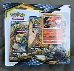 Pokemon TCG Unbroken Bonds 3 Pack Blister (Typhlosion) New Sealed Tcg S&M - Image 1