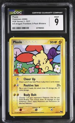 CGC 9 MINT Plusle 2006 POP Series 3 5/17 Holo Pokemon Card - Image 1